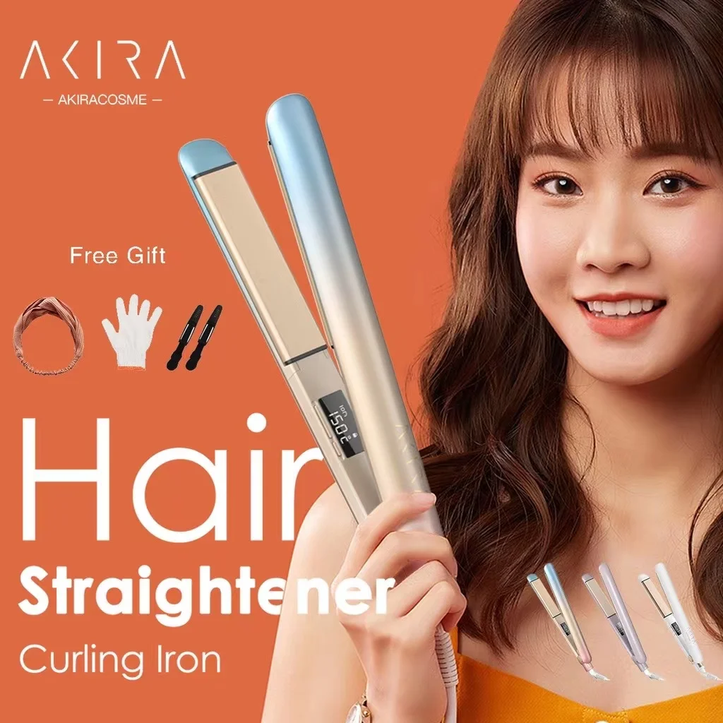 AkiraCosme 2 In 1 Negative Ion Ceramic Hair Straightener Curler, Digital LED Display Hair Curling,Professional Flat Iron Styling