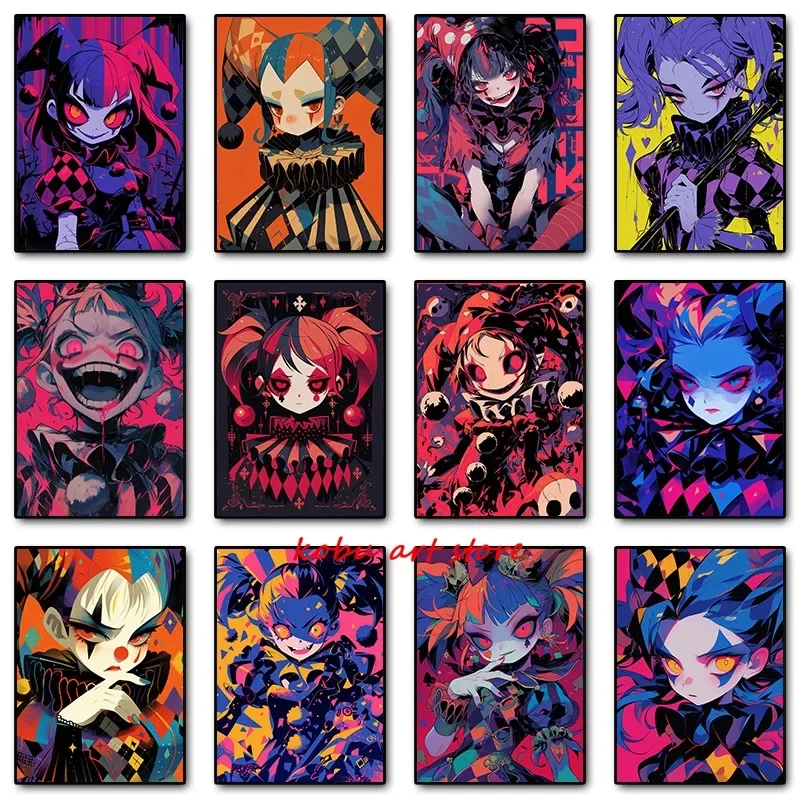 Póster de Anime Crazy Jesters Clowns Girl e lienzo impreso, pintura Kawaii Manga Otaku, imagen artística de pared para decoración del hogar y habitación