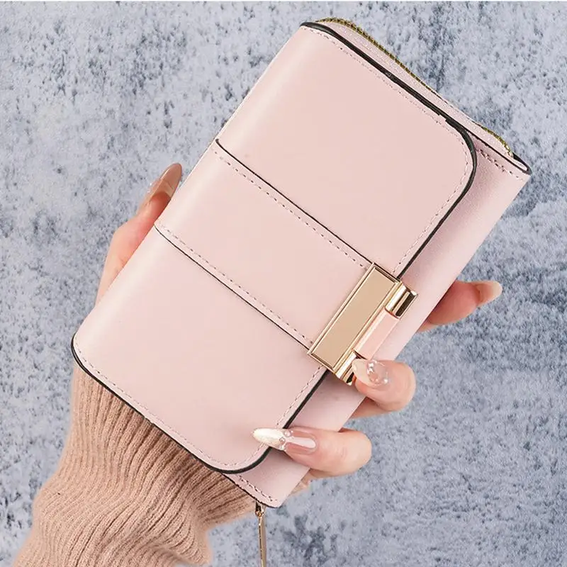Short Women Wallet Large Capacity Zipper Buckle Coin Purse Multi Card Holder Slim Handbag for Office and Casual Outings
