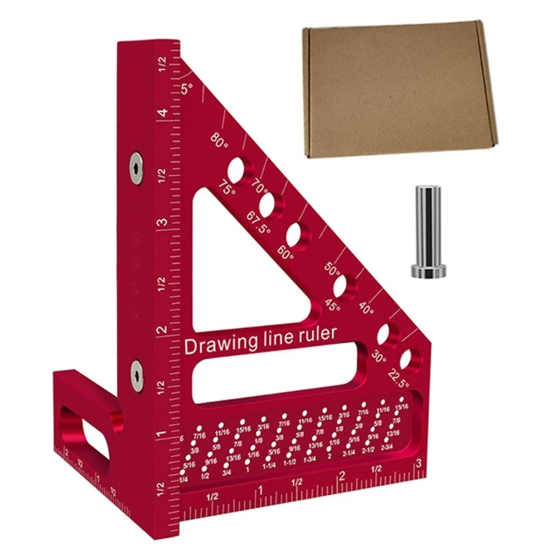 CarpenterSquare Hole Scribing Ruler Precisions Woodworking Tool 22.5-90 Degree Measuring Ruler for Woodworking