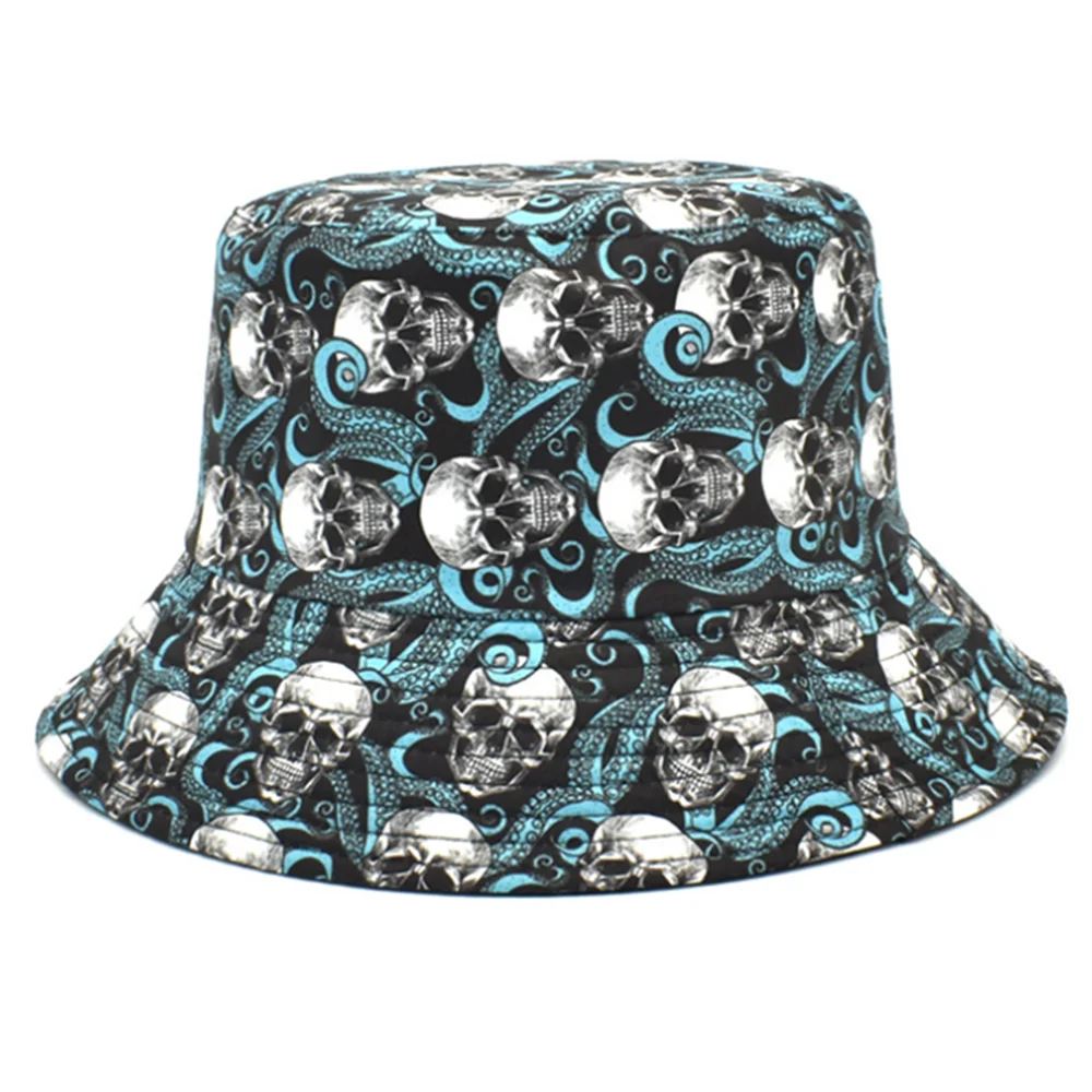 Spring and Summer Men and Women Personality Skull Graffiti Bucket Hat Sunscreen Sun Outdoor Sports and Leisure Fisherman Cap