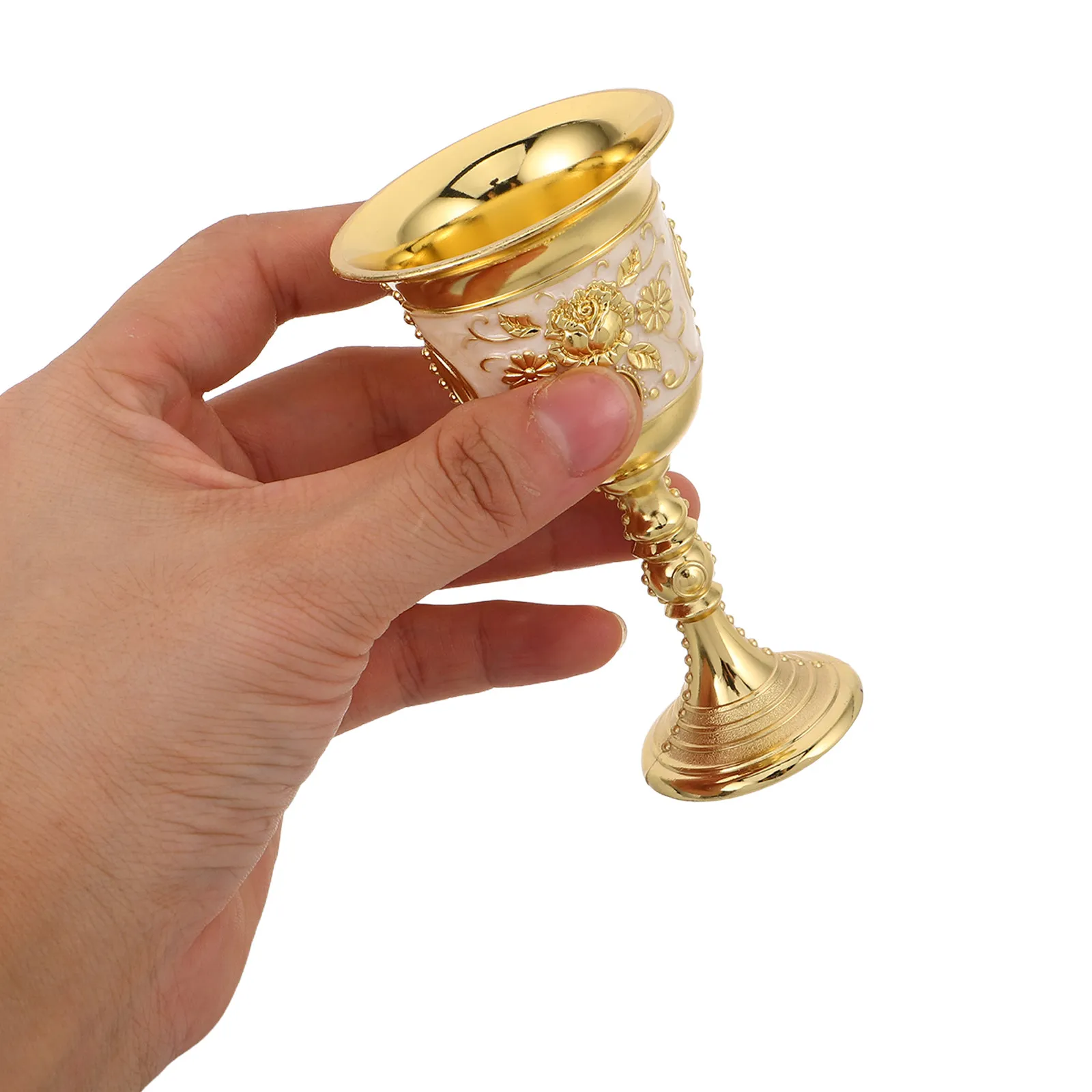 

Vintage Chalice Cup Royal Embossed Metal Goblet Rose Design Medieval Style Drinking Vessel For Wine Water Dessert -