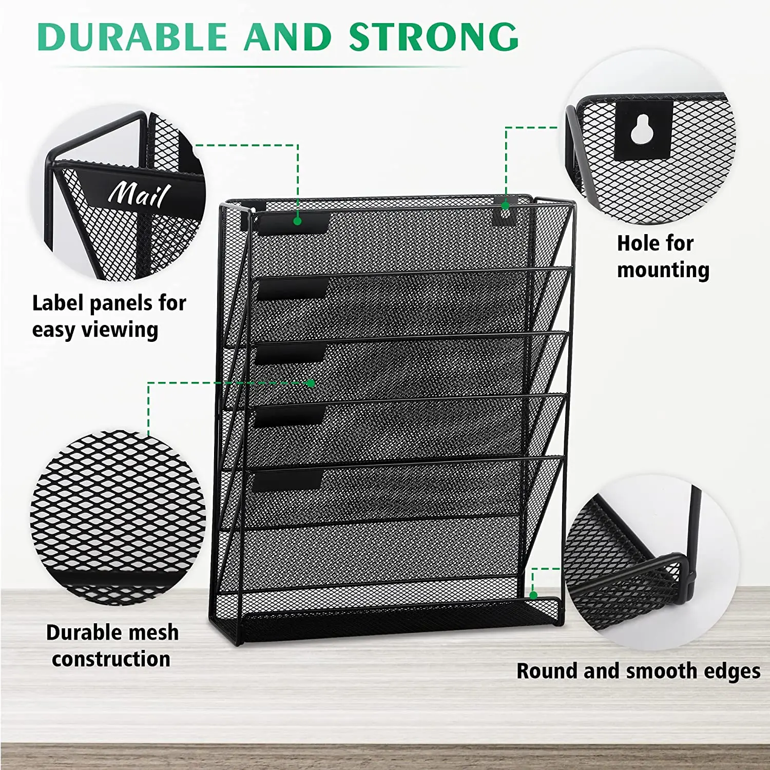 File Organizer Mesh 5-Tier Hanging File Organizer Vertical Holder Rack for Office Home