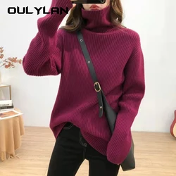 Commuting Style Sweater Cozy Women's Turtleneck Sweaters Stylish Ribbed Knitwear for Autumn Winter Loose Fit Long Sleeve