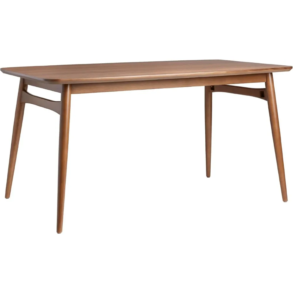 Mid-Century Modern Solid Wood Tapered-Leg Dining Table, 59 Inch, Walnut