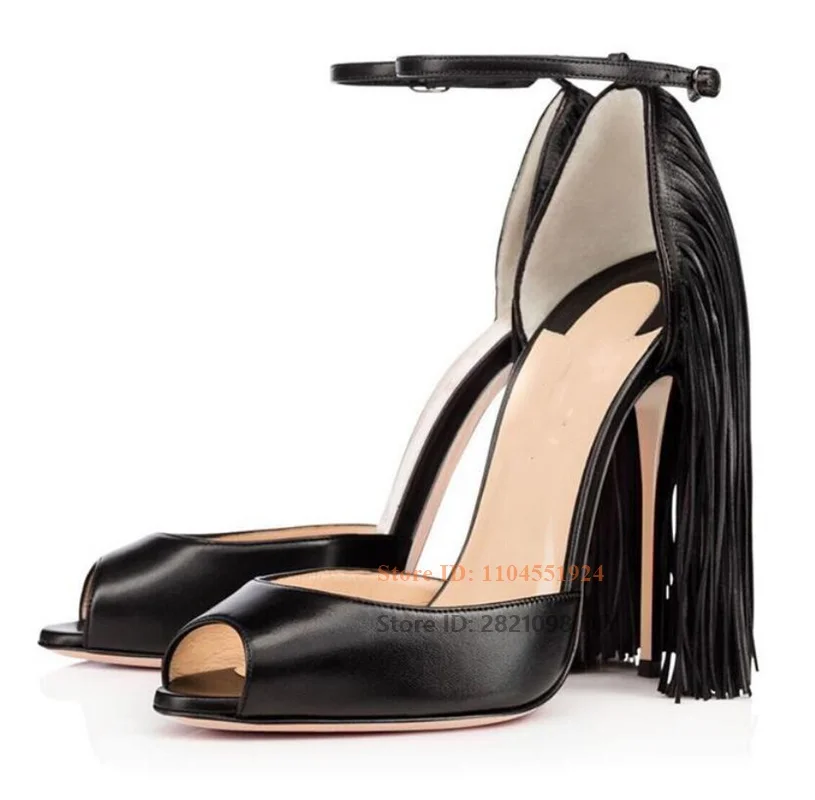 

Women's Tassels Sandals Slim High Heel Peep Toe Strappy Buckle Pumps Women Summer Dress Shoes