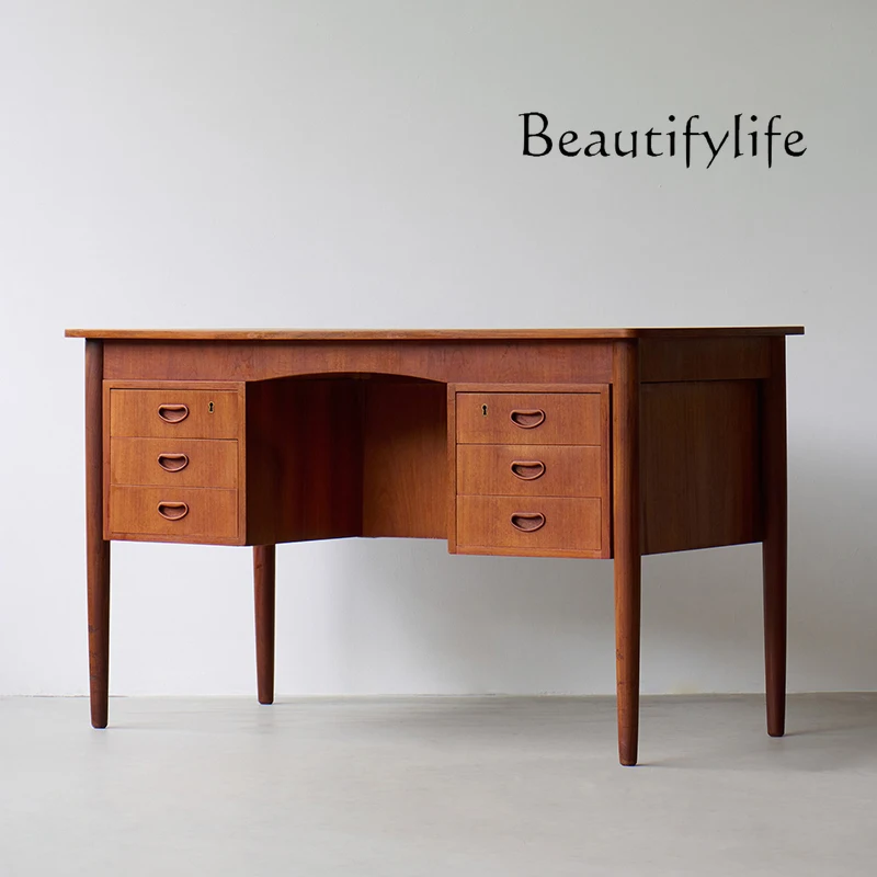

Vintage modern design log desk cherry wood furniture writing desk study storage drawer