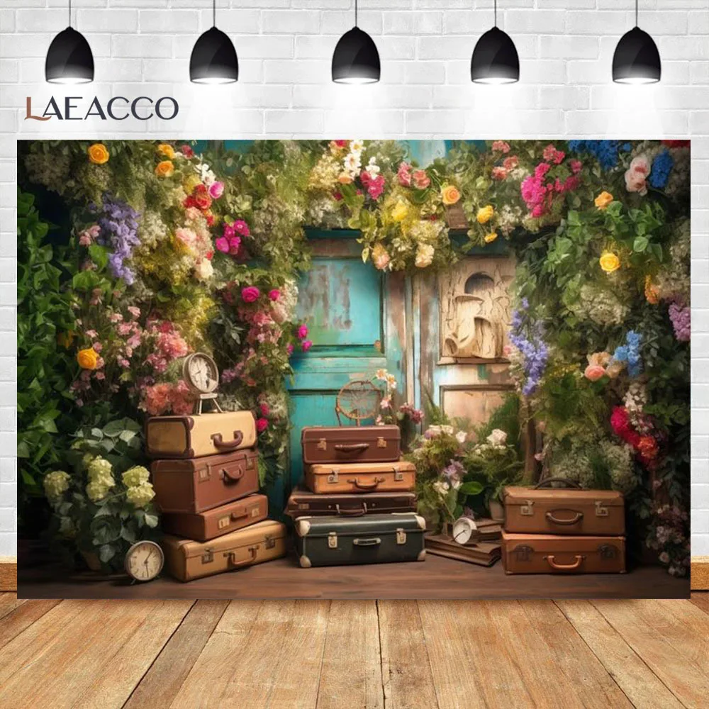 Laeacco Spring Flower Shop Photography Backdrop Easter Bunny Tulip Garden Colorful Eggs Kids Birthday Portrait Photo Background