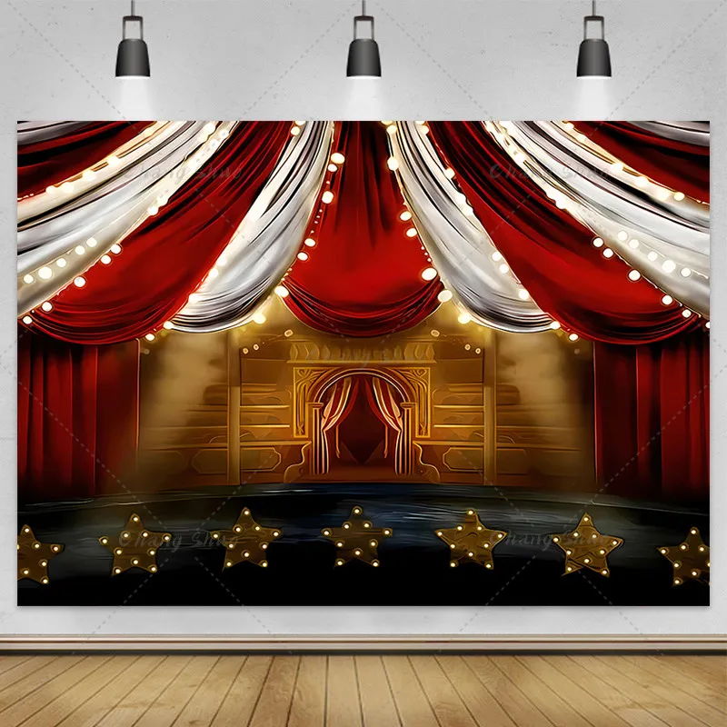 Telón de fondo rojo circo carnaval cortina estrellas fiesta de cumpleaños niños decoración Banner recién nacido Baby Shower Foto fondo estudio