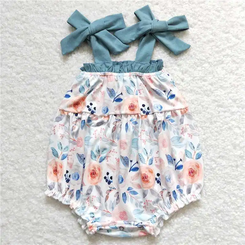 Wholesale hot sale western rompers for baby kids newborn children toddler clothes Floral white doll collar tank top onesies