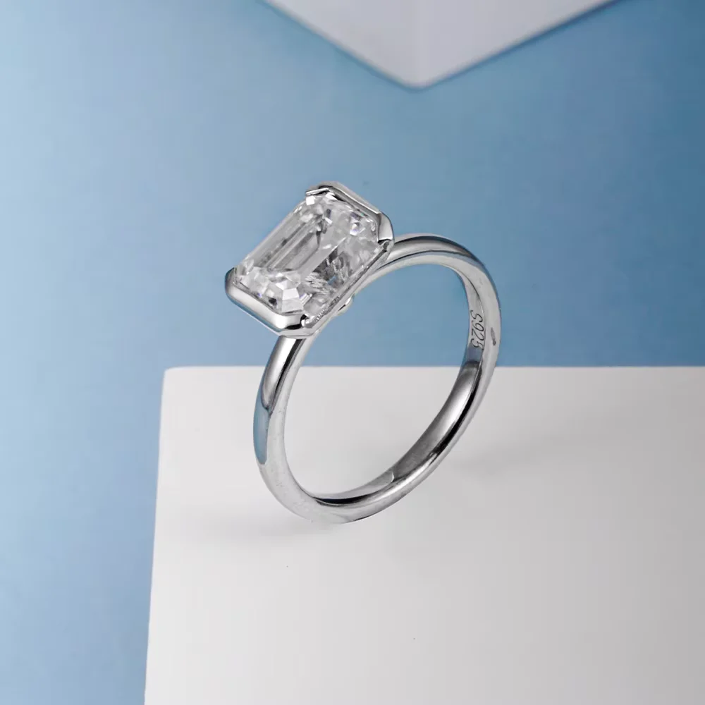 DAMLISA 7x9mm 3ct Emerald Cut D Color Moissanite Engagement Ring 18K Gold Plated 925 Sterling Silver Rings For Women Jewelry