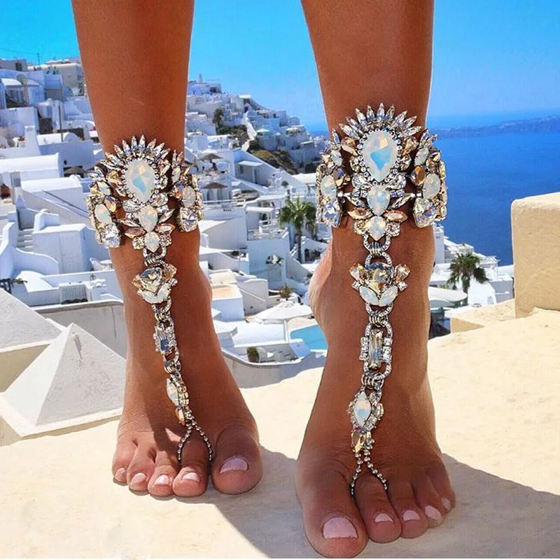 Vintage Bling Rhinestone Ankle Chain Creative Designed Sexy Anklets Bracelets For Women Girls Seaside Beach Vacation Accessory