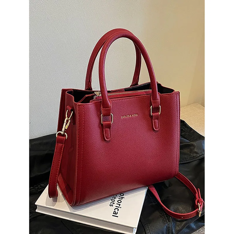 High Quality Bride Red Portable Tote Bag Korean Simple Square Bag Lady 2024 Spring New All-in-one Shoulder Crossbody Wedding Bag