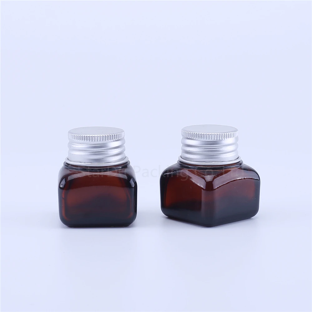 120pcs 15g Amber Glass Cream Jars Cosmetic Packaging With Black Lid Plastic Caps & Inner Liners Round Empty Small Glass Jars