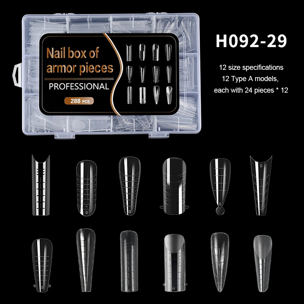 Capa Completa Unhas Falsas Art Tips, Dedo Falso Acrílico, Gel UV, Molde Polonês, Esculpido, Pressione as Unhas, Manicures, 288 Pcs