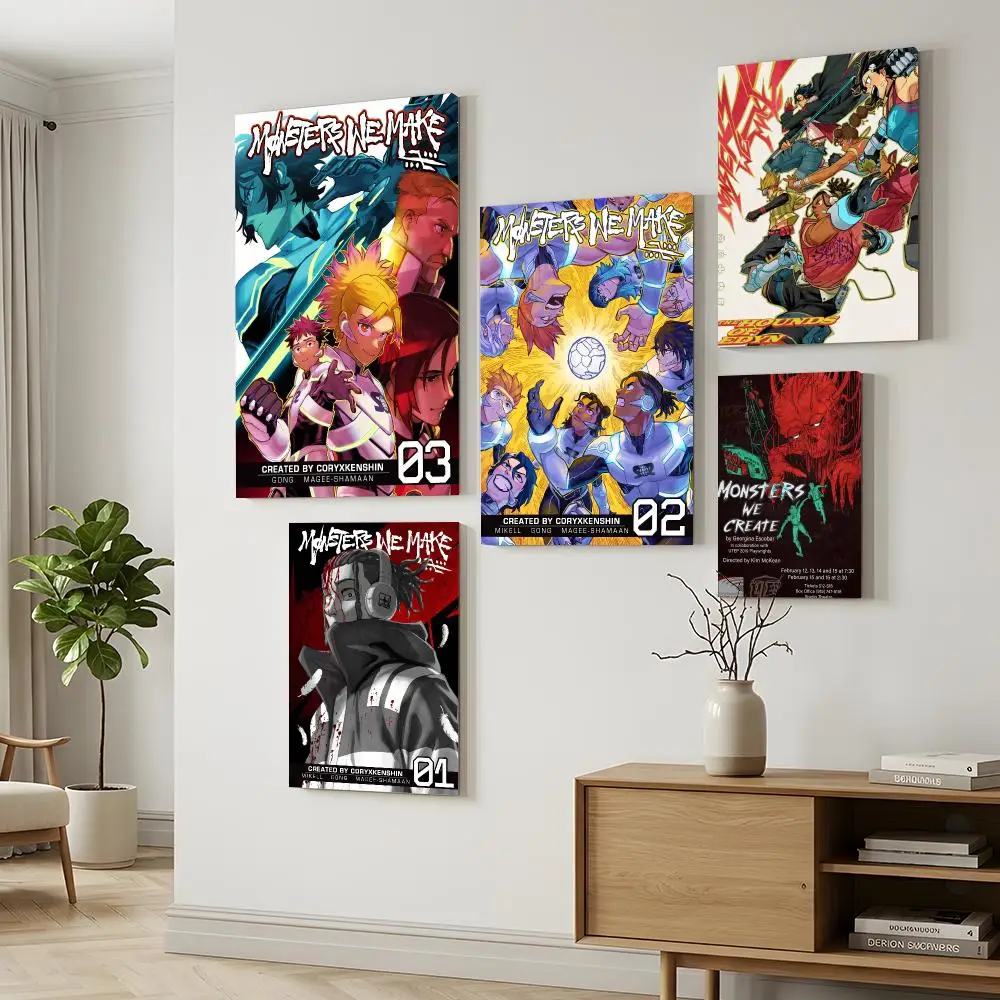 Retro Anime M-Monsters We Make Framed Wall Painting Canvas Wall Prints for Bedroom Living Area Office Hanging Picture Decor
