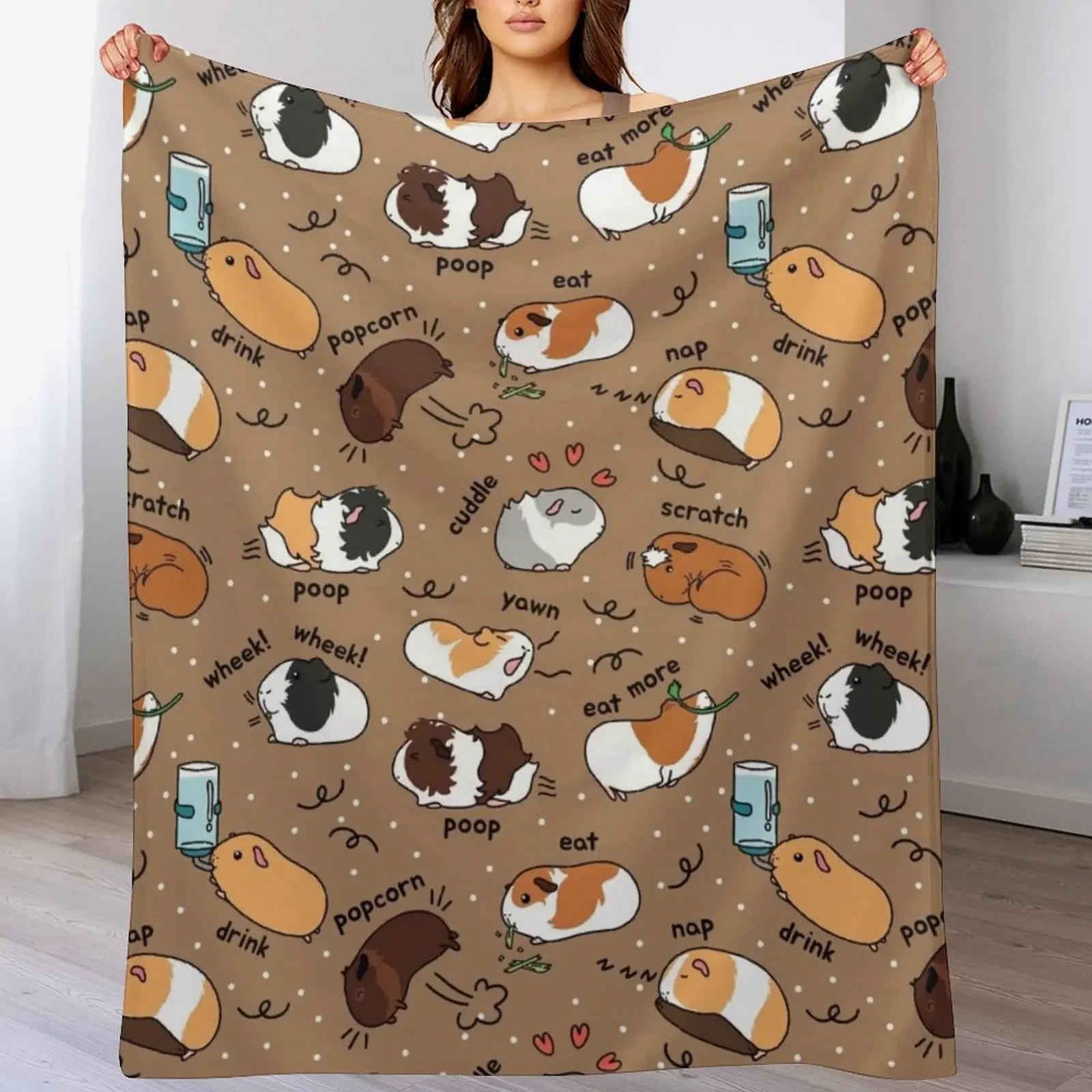 

Guinea Pig Daily To-Do List - Brown Background Throw Blanket decorative Furry Travel Bed Fashionable Blankets