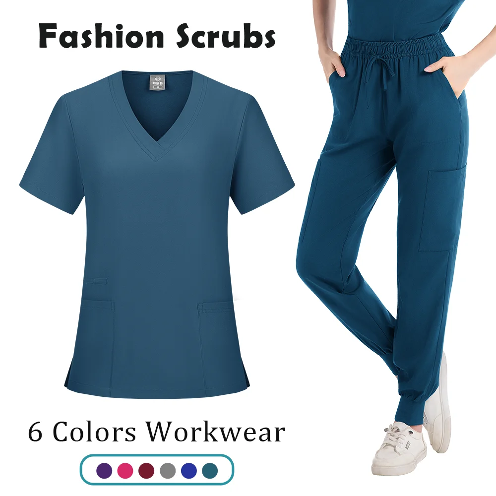 Soft Breathable Nurse Uniform Jogger Suit Women's Scrubs Set Medical Clinical Clothes Doctor Nursing Uniforms V-neck Top Pants