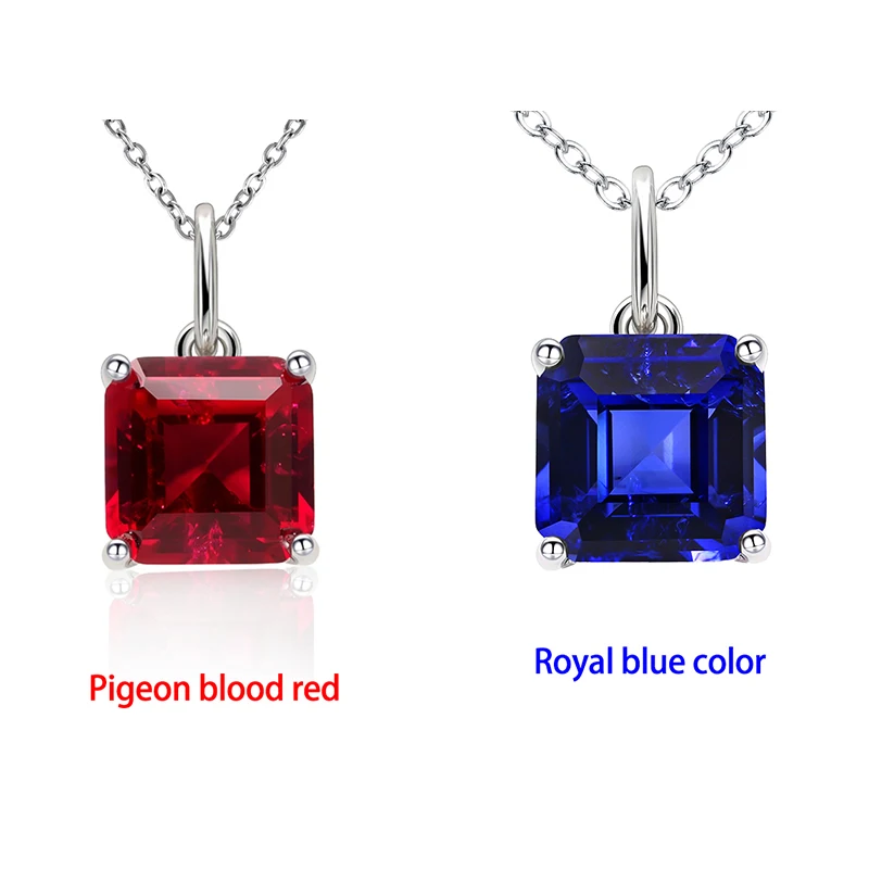 

925 silver 4.5ct 9*9mm asscher Pigeon blood red/ pink /color lab grown ruby sapphire inclusions stone Jewelry Pendant Necklace