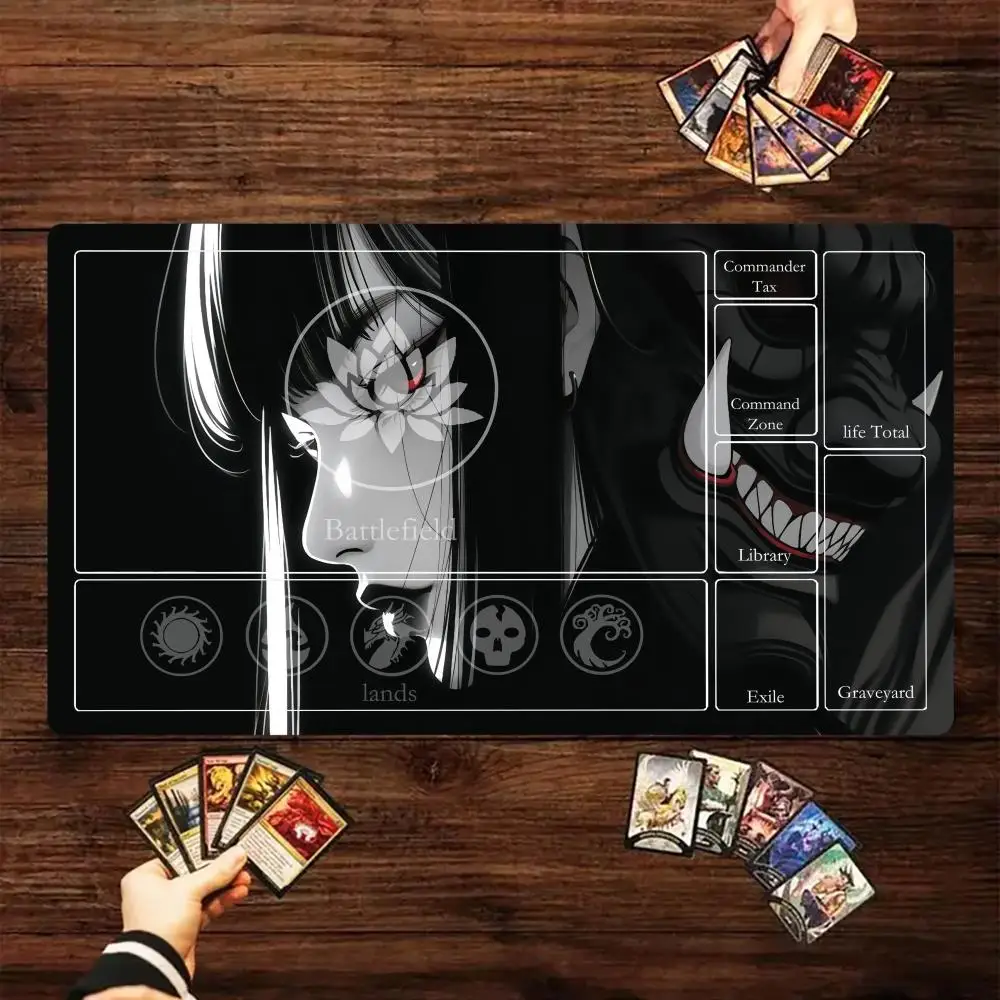 

Japan Oni Mask Girl Mouse Pad Card Game Mat Large Computer Offices Mousepad Non-slip for MTG DTCG CCG RPG Trading Card Desk Mats
