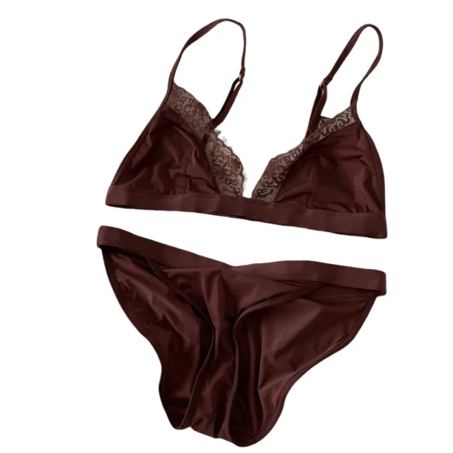 

KUCLUT Ice silk no trace lingerie set no steel ring bra set no sponge eyelash lace girl underwear bra underpants