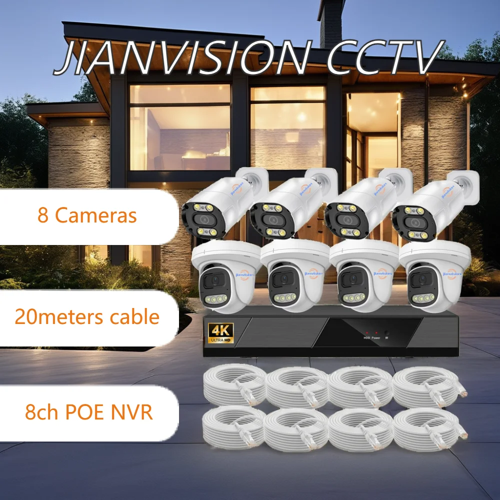 Jianvision Top 10 Quality Manufacturer Wholesale Complete Metal POE IP 8 Channels Cctv Camera System For Home
