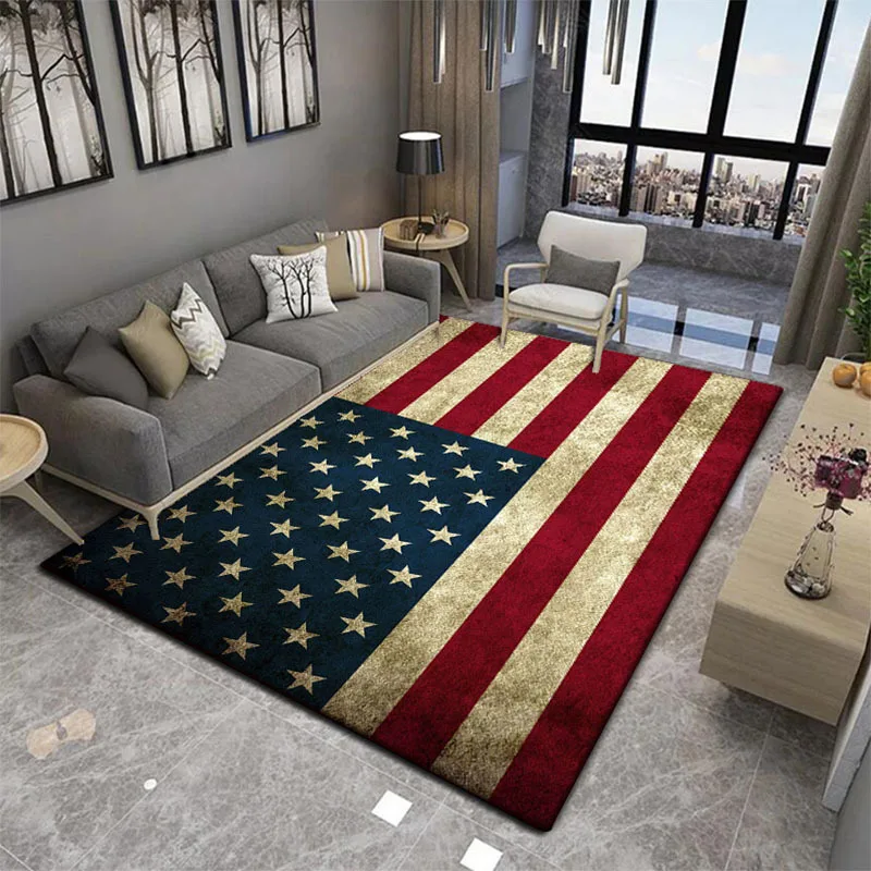2D Flat Vintage American Flag Stars Stripes Flannel Area Rug Non Slip Patriotic Decor Carpet For Living Room Office Floor
