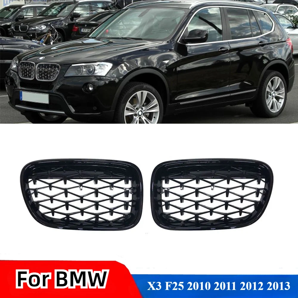 

For BMW X3 F25 2010 2011 2012 2013 Thultra One Pair Front Grill Diamond Kidney Grilles Chrome Meteor Style Car Replacement Part