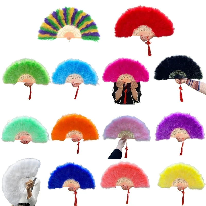 Feathers Fan Folding Fan Flapper Hand Fan for Costume Dancing Show Party Wedding Decoration Fan Performances Party Fan