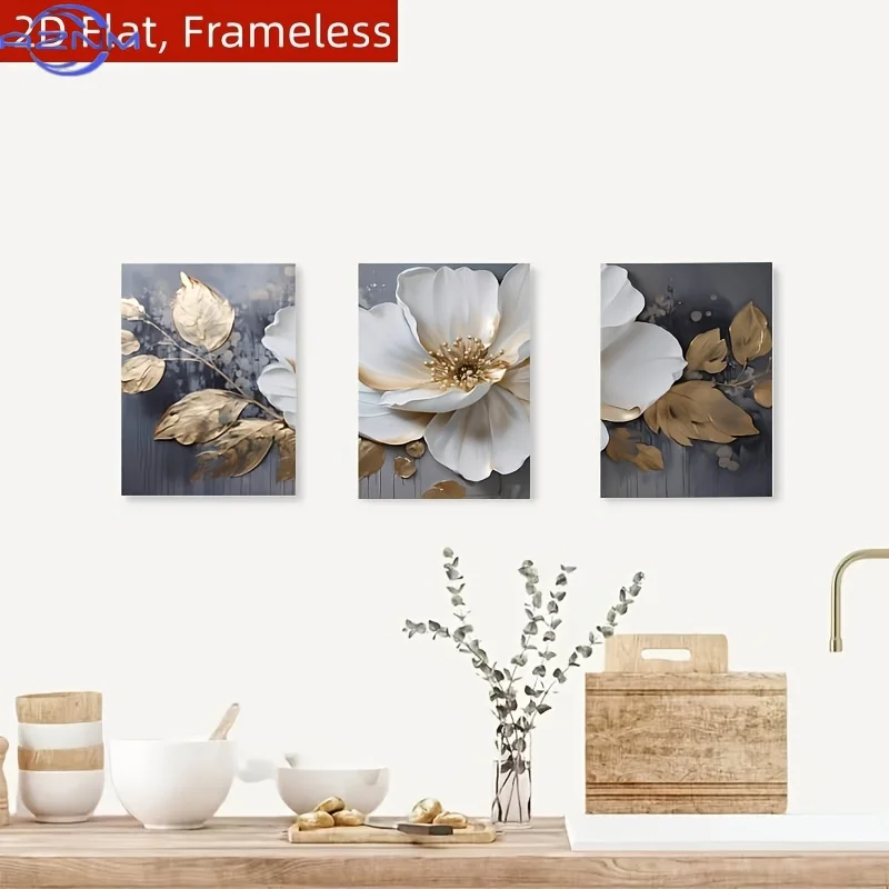 3pcs Modern Abstract Flower Canvas Art Set - Frameless, Vibrant Wall Decor for Living Room, Bedroom, Office & Dorm - 15.7x23.6 i
