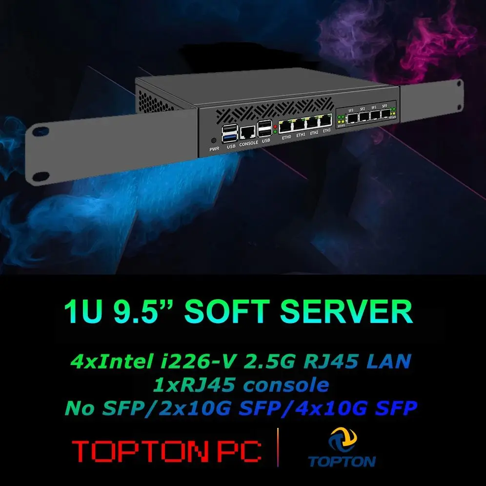 Firewall w obudowie 1U 9.5 cala, 10GB, VPN, montaż w szafie rack, Intel N150/i3 N305, 4xIntel RJ45 LAN, 1xRJ45 konsola, 4xUSB
