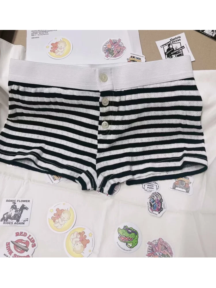 Botões frontais de algodão macio, shorts para mulheres, cintura baixa vintage, calça chique feminina casual, verão, 2024