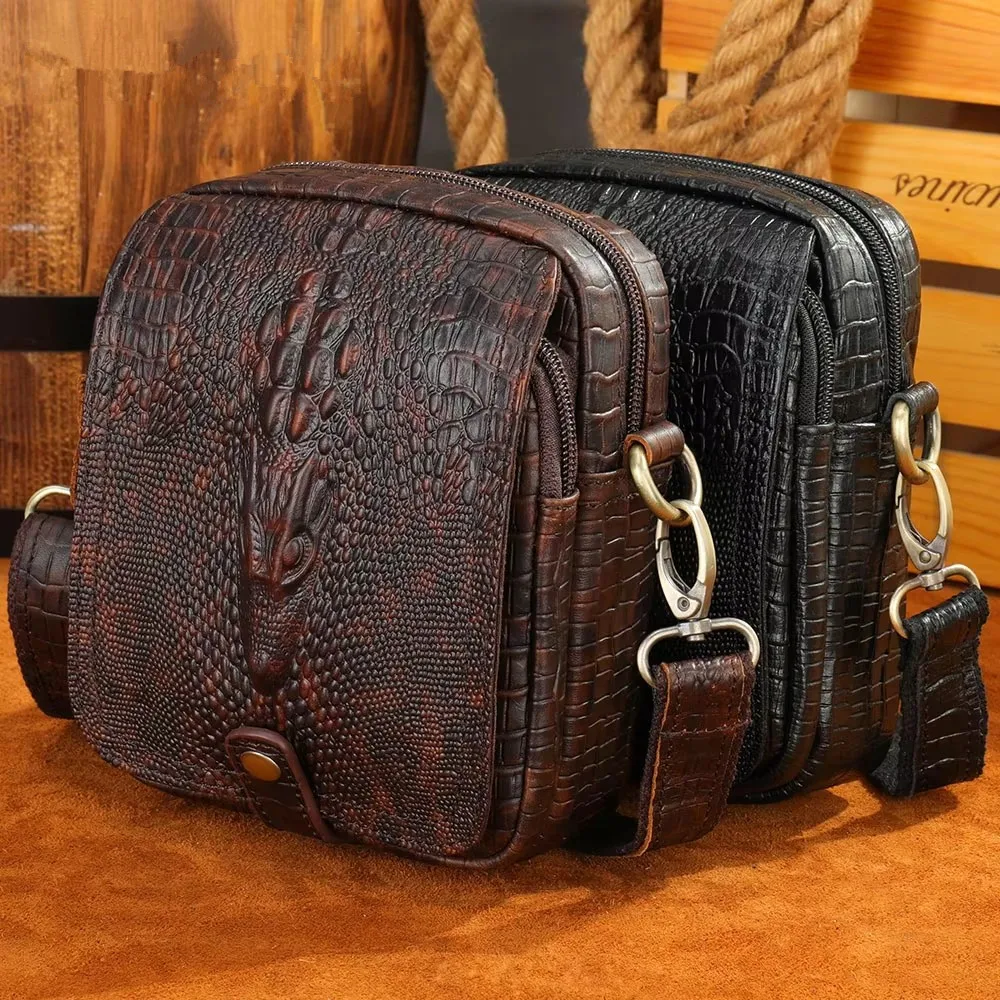 Luxury Men\'s Crossbody Shoulder Bag Men\'s Genuine Leather Shoulder Bag Crocodile Pattern Messenger Bag Male Alligator Side Bags