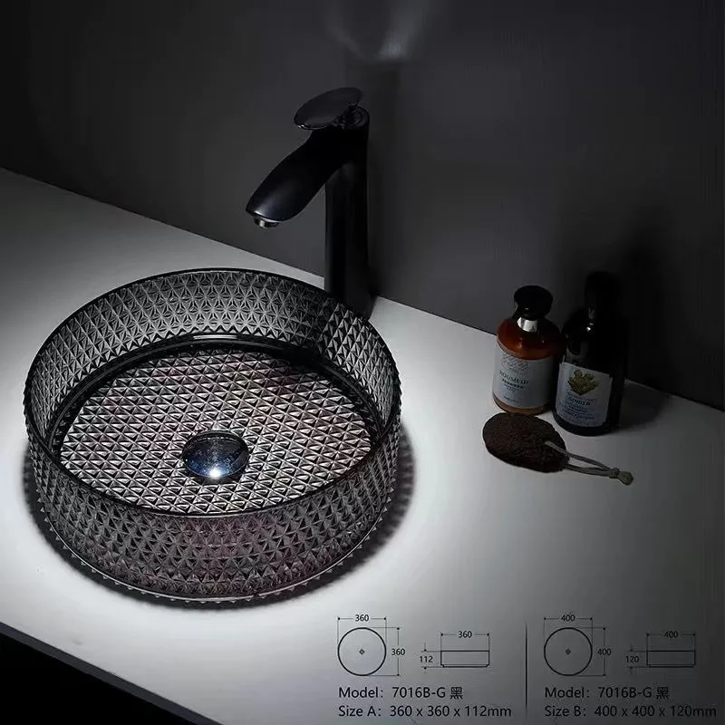 High-end quality innovation fashion simple crystal wash basin glass wash basin small size table basin round