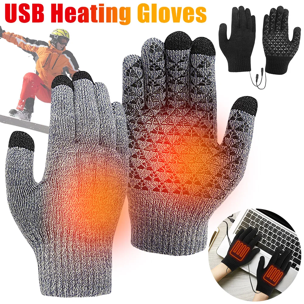 Motorcycle Bicycle Gloves USB Heating Gloves Touch Screen Winter Snowboard Gloves for Backpacking Mountaineering Riding Camping