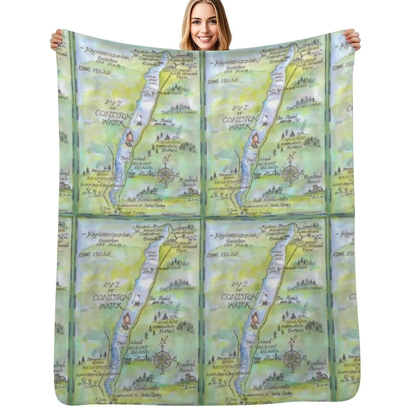Swallows and Amazons map of Coniston Water - Throw Blanket Cozy Home Blanket Gift for Christmas Holiday