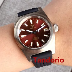 38mm Tandorio NH35 Sunburst Dial Sapphire Glass 200m Diving Brushed Square Automatic Men Watch Screw Crown Luminous Rubber Strap