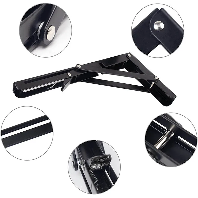 2Pcs Black Folding Bracket Stainless Steel Triangular Brackets Mini Fold Table Motorhome Caravan Camper Interior Accessories