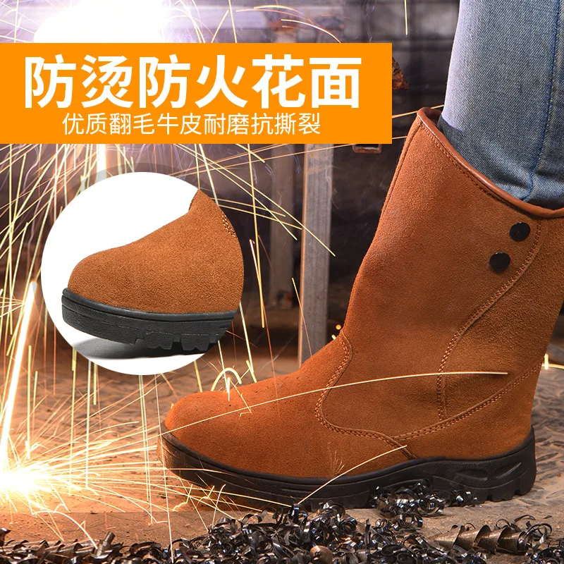 High Tube and High Top Cotton Boots Anti-smash Piercing Steel Head Protective Velvet Labor Protection Cotton Work Shoes