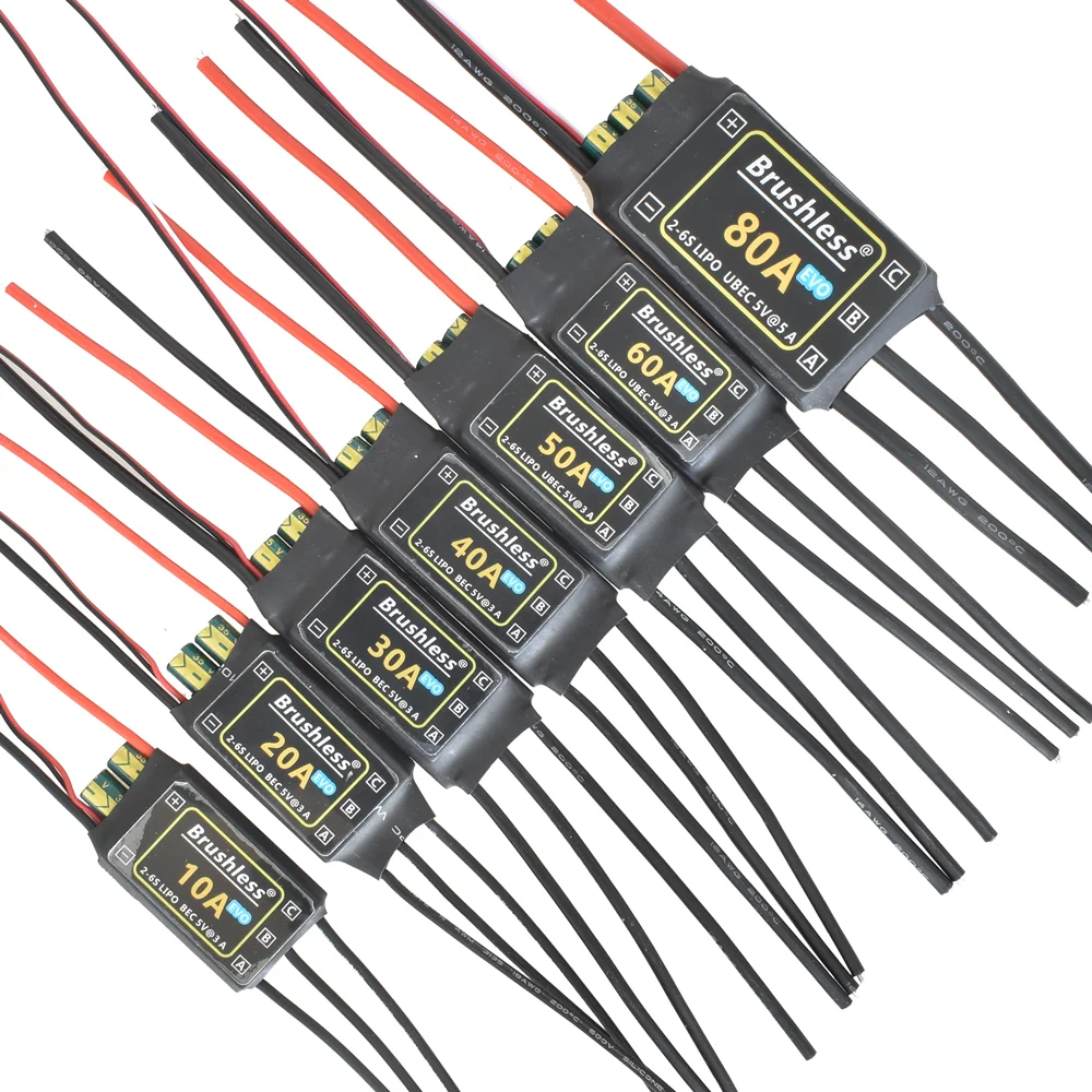 HV Brushless 10A 20A 30A 40A 50A 60A 80A ESC 2-6S Lipo Battery 3A/5V Output ESC Quadcopter Aircraft FixedWing Multi-axis Drone