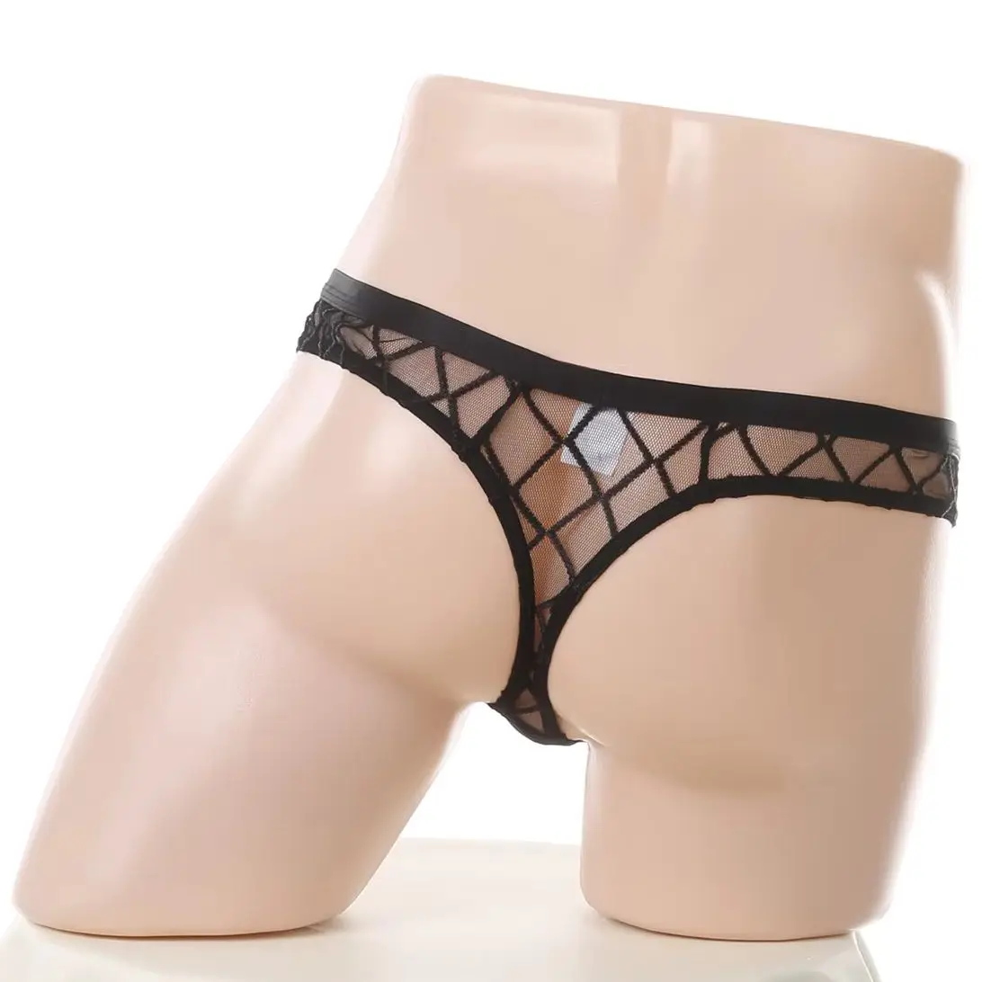 

Men Thong Mesh Net Breathable Comfortable Underwear T-back Panties Sexy Male Low Waist Cueca Underpants See Through Briefs