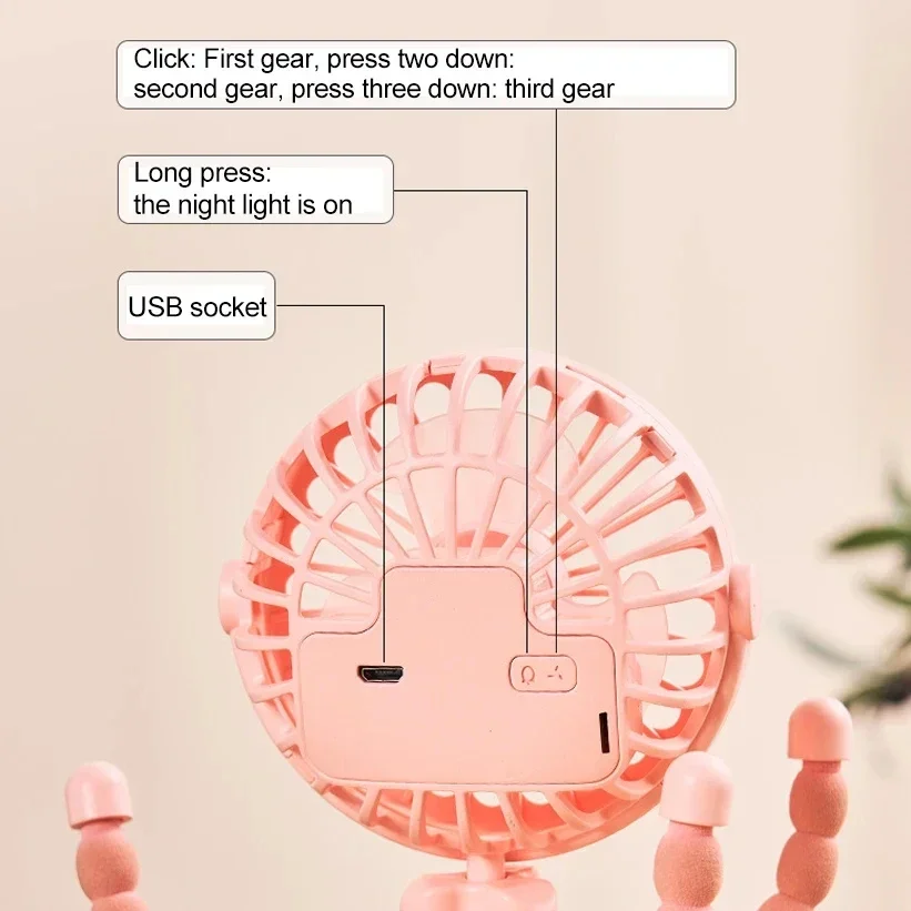مروحة صغيرة متعددة الوظائف قابلة لإعادة الشحن عبر USB، مروحة صغيرة قابلة للتثبيت، سطح مكتب محمول لعربة الأطفال مع رياح ناعمة #4