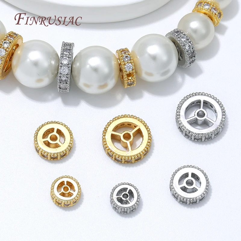 6mm 8mm 10mm 18K Gold Plated Wheel Gear CZ Spacer Beads,Brass Round Beads For DIY Bracelet Necklace Jewelry Making Supplies - view 2