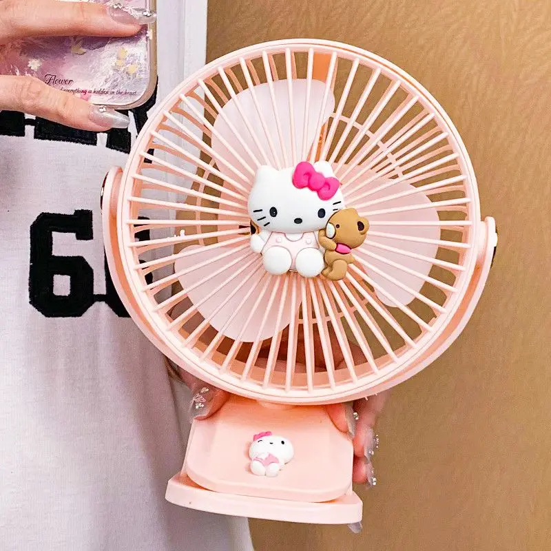 

Sanrio Hello Kitty Baby Stroller Clip Fan Hand Held Rechargeable Small Folding Fans Mini Ventilator Silent Outdoor Cooling Fan