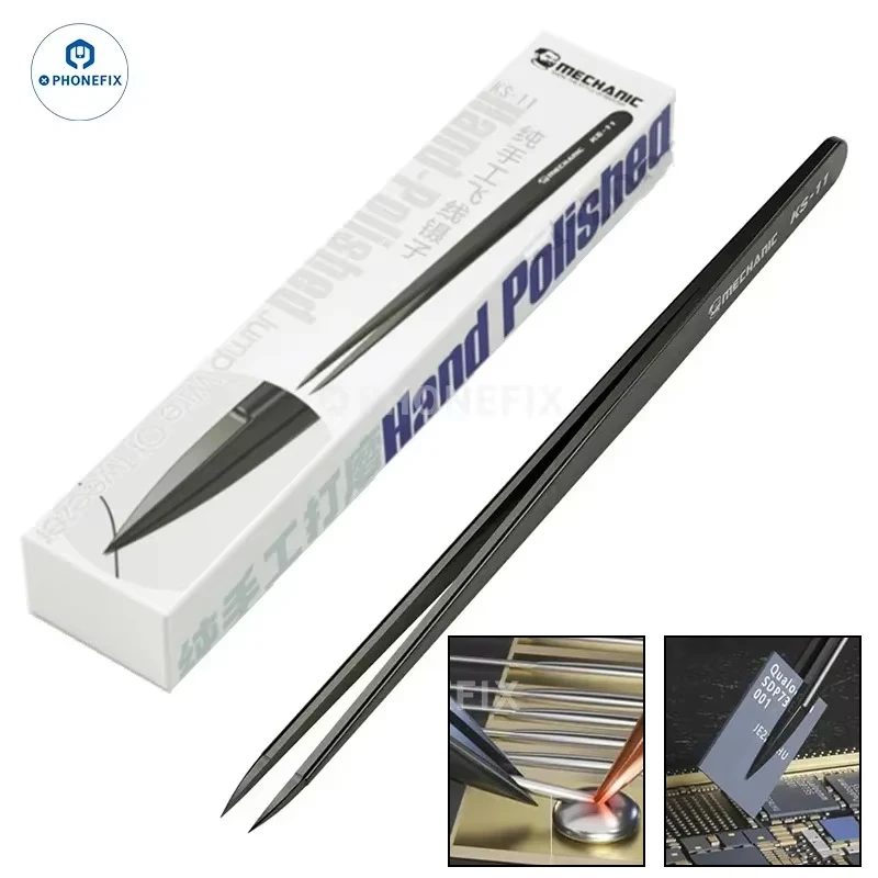 Pinzas de puente pulidas de precisión KS-11 mecánicas, punta de 0,008mm, Twzzer de acero inoxidable antideslizante para reparación Manual de teléfonos móviles