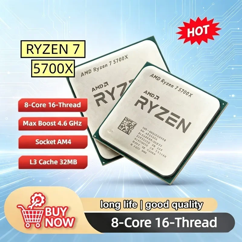 Procesador AMD Ryzen 7 5700X 100% Nuevo, CPU AMD R7 5700X de 8 Núcleos y 16 Subprocesos, 4.6GHz Desbloqueado, Socket AM4 para Juegos