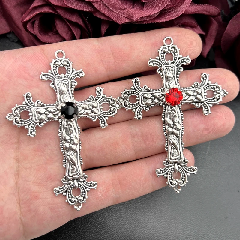 3pcs 55*76mm Gothic Large Crystal Cross Pendant Punk Red Black Crystal Jewelry DIY Handmade Making Charm Discovery Accessories
