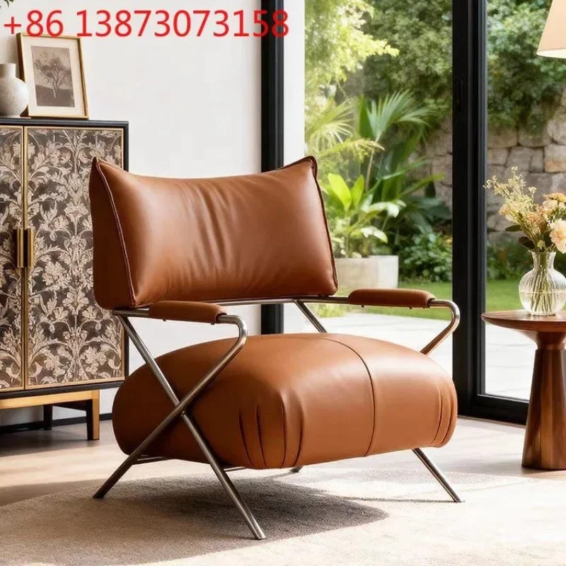 

Retro style living room bedroom creative stainless steel single balcony study reading leisure chair