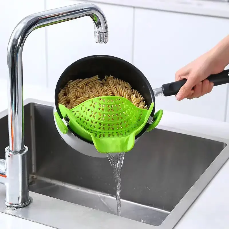 Food-Grade Silicone Clip-On Pot Strainer - Anti-Spill Colander for Pasta, Fruits & Vegetables