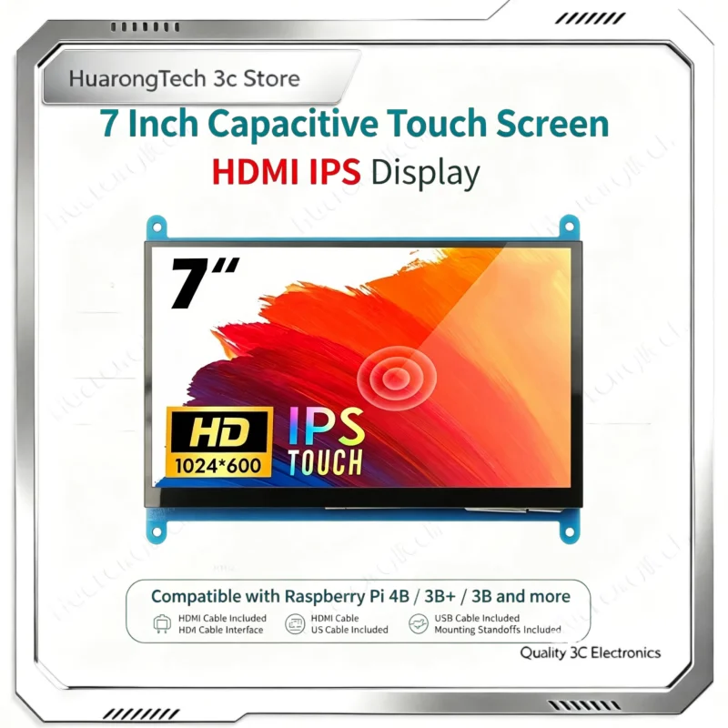 Driver-free Raspberry Pi Monitor 7-inch 1024x600 HD IPS Touchscreen 5-point Capacitive Touch Display Support Windows 11/10/8/7